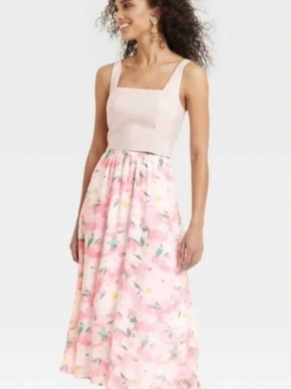 A New Day Women's A Line Floral Pink Midi Skirt